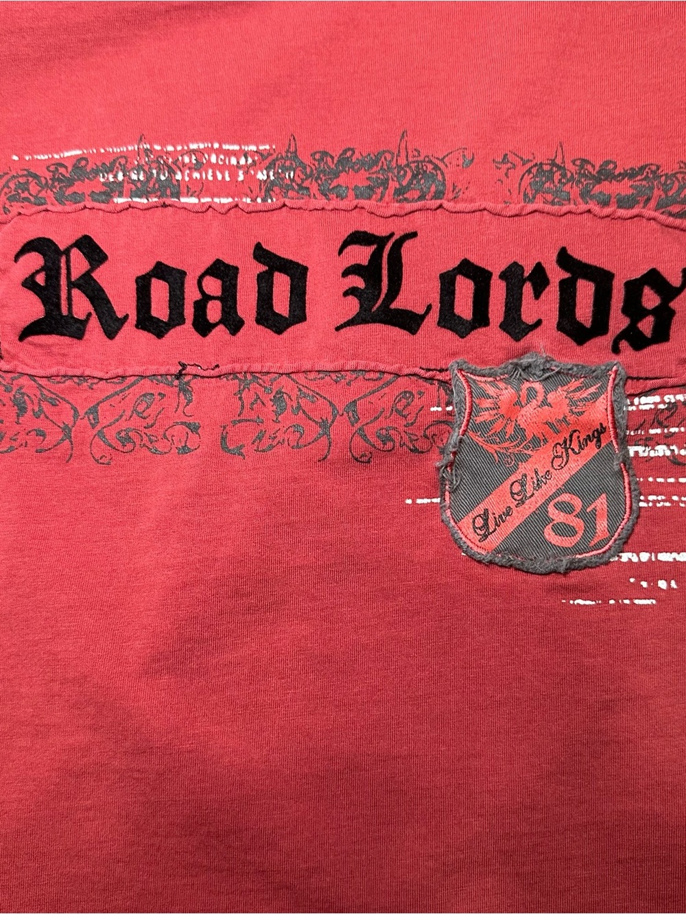 VTG GUESS Y2K Road Lords Graphic Long Sleeve Shirt XXL Red Grunge Biker - Picture 2 of 8